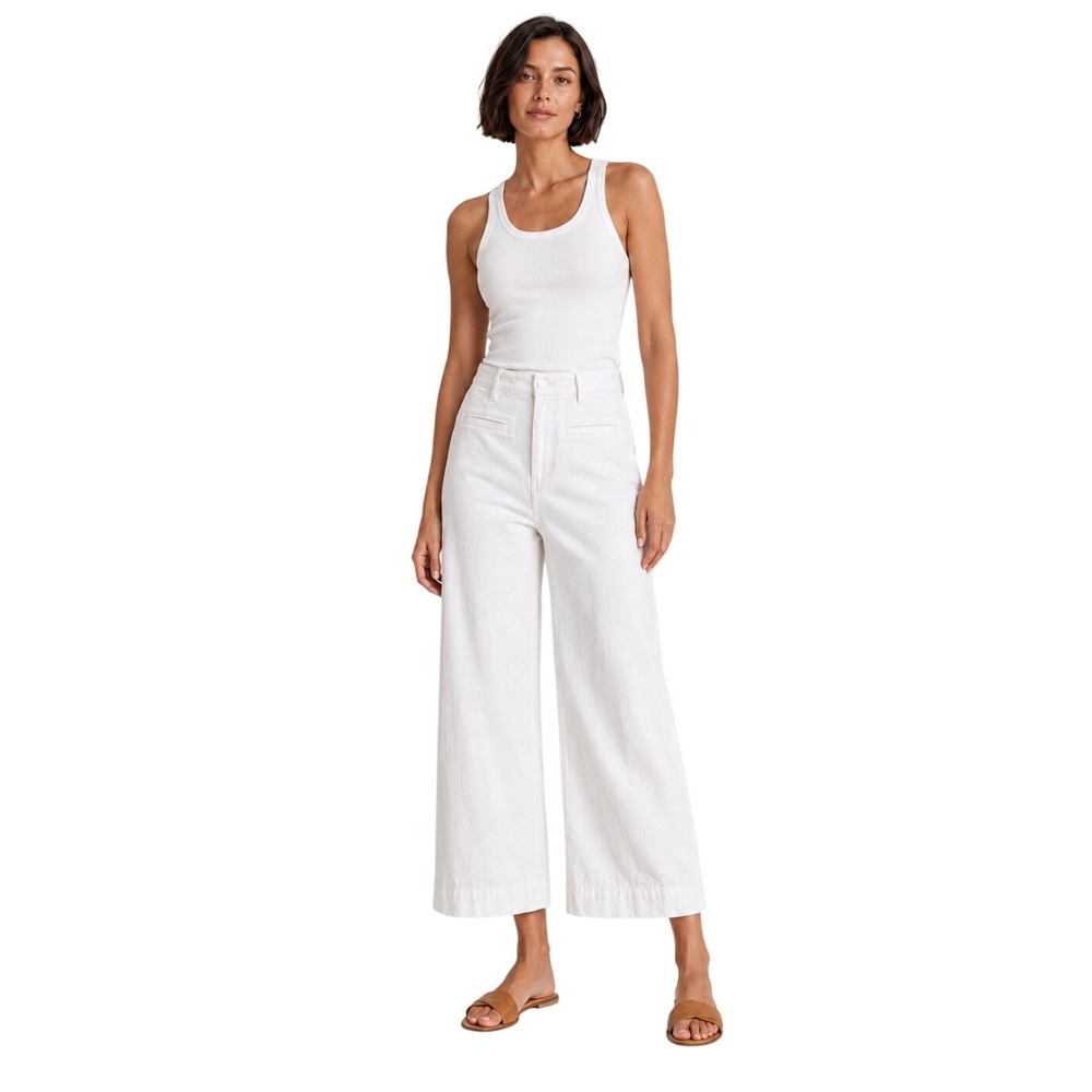 GAP High Rise Wide Leg Crop Jeans Size 4 White Cotton Coastal Preppy
